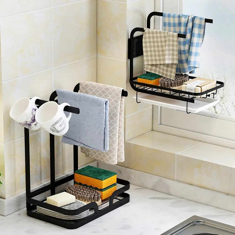 Foldable plastic kitchen storage rack for wall or desktop rag organisation