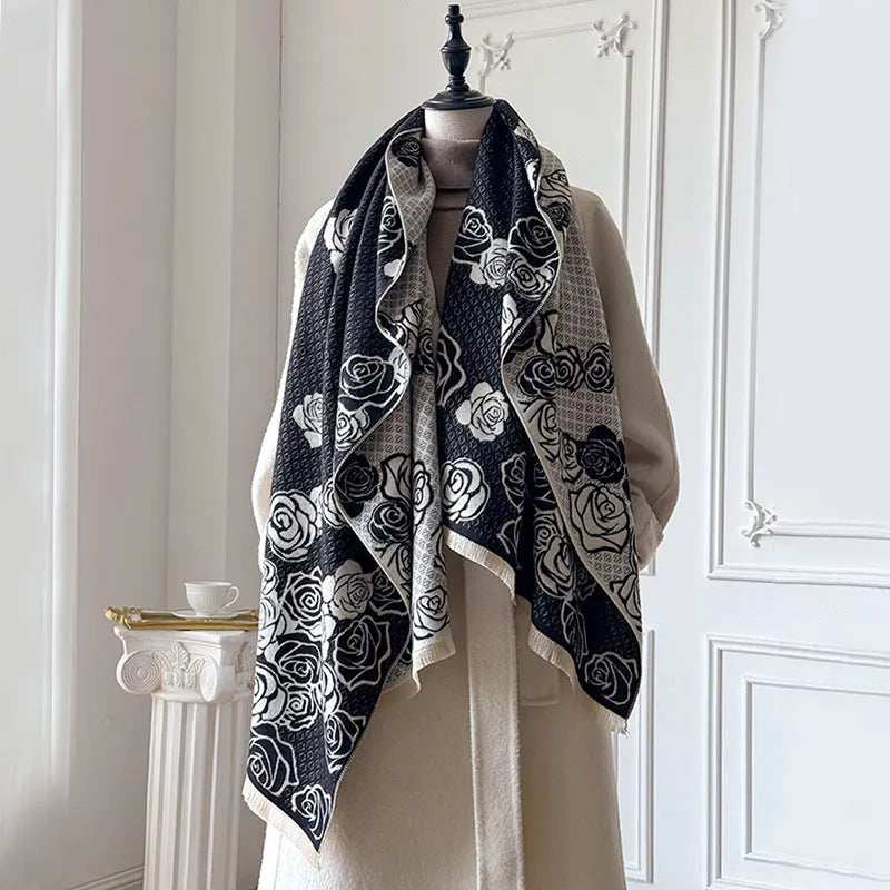 Imitation cashmere winter scarf with tassels in grey colour showing 185cm length