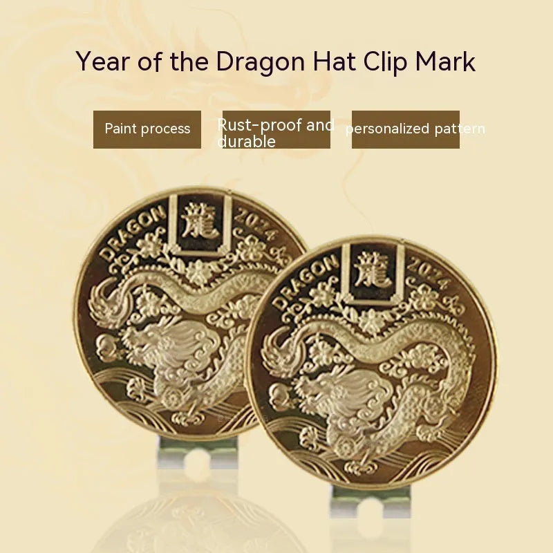 Zinc alloy golf hat clip showing Dragon Year design with metal craftsmanship detail