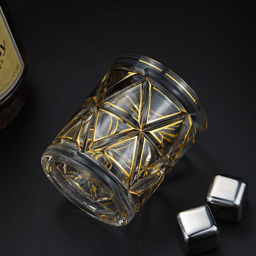 Crystal glass whiskey shot glass with gold finish and single-layer construction