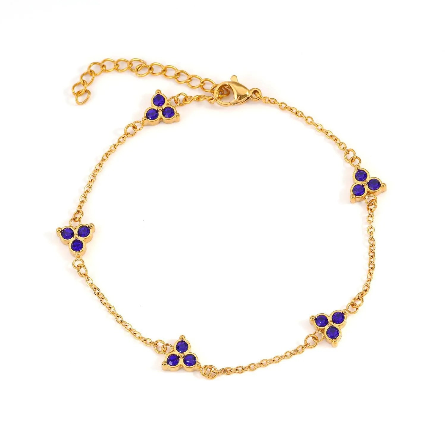 Geometric stainless steel women's bracelet with triangular links and a coloured stone centre.