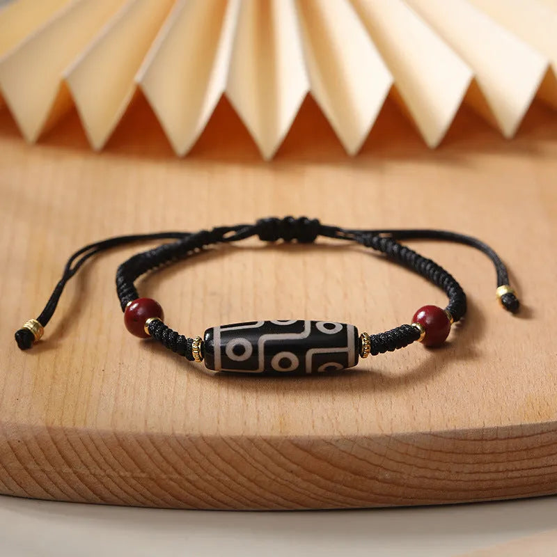 Traditional Tibetan agate Dzi bead bracelet with adjustable shrinkable band for men