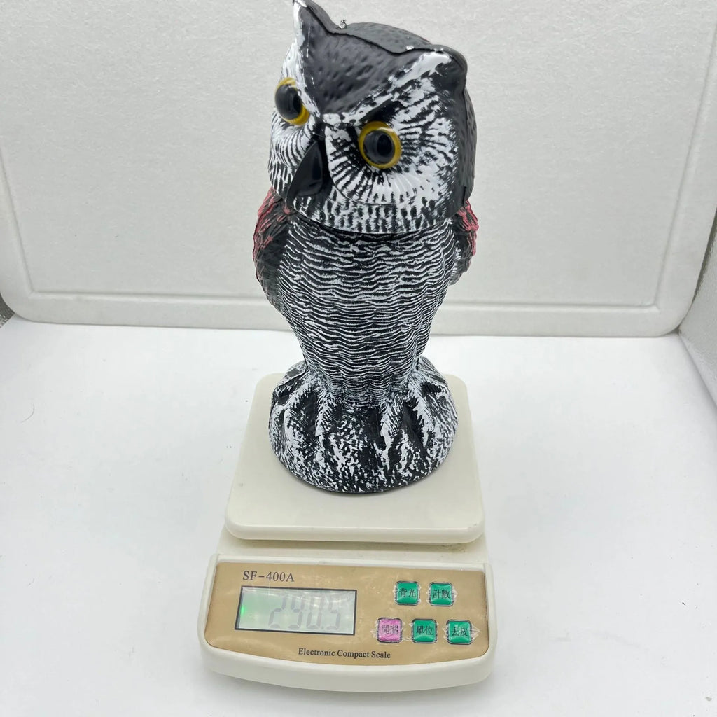 PE plastic artificial owl scarecrow ornament for garden bird deterrent with shaking head design