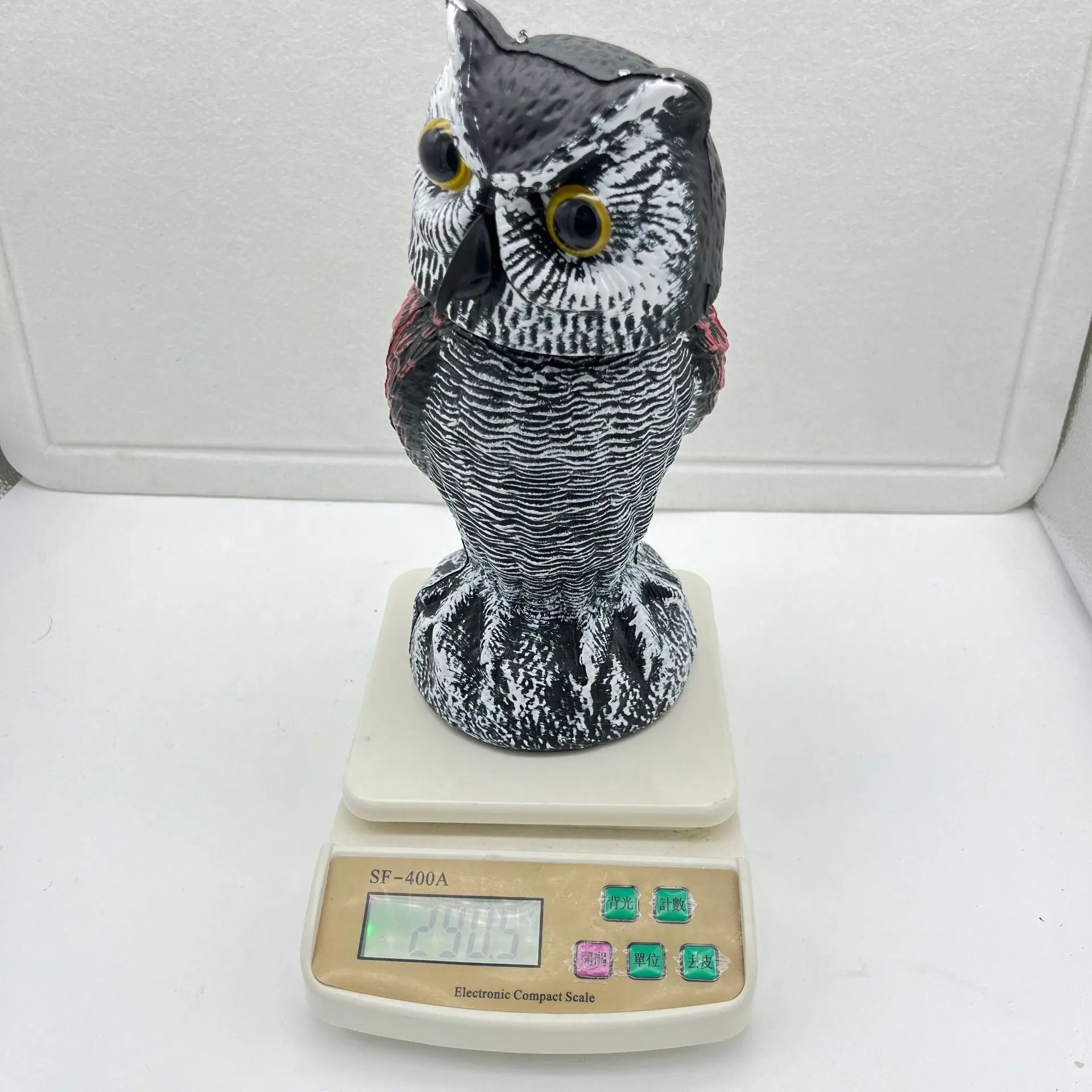 PE plastic artificial owl scarecrow ornament for garden bird deterrent with shaking head design