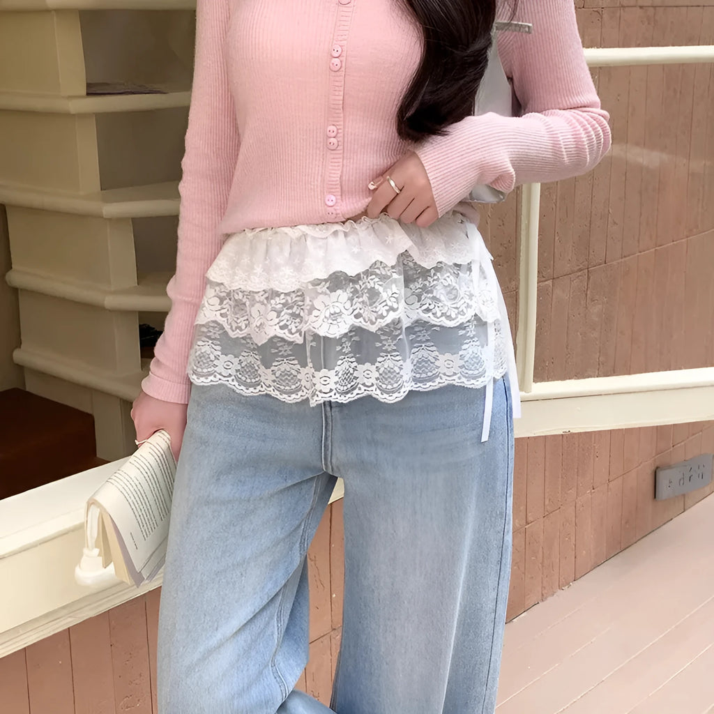 Heavy-duty lace-up nylon A-line mini skirt in solid colour, ultra-short length, Japanese-Korean casual style