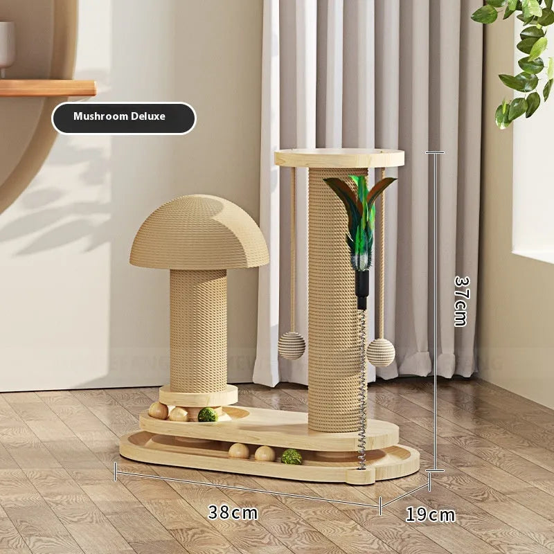 Solid wood cat climbing frame with a central rotating turntable, shown in a basic style big flower design.