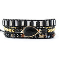 Handmade water drop obsidian bracelet on leather rope, French retro style, unisex jewellery