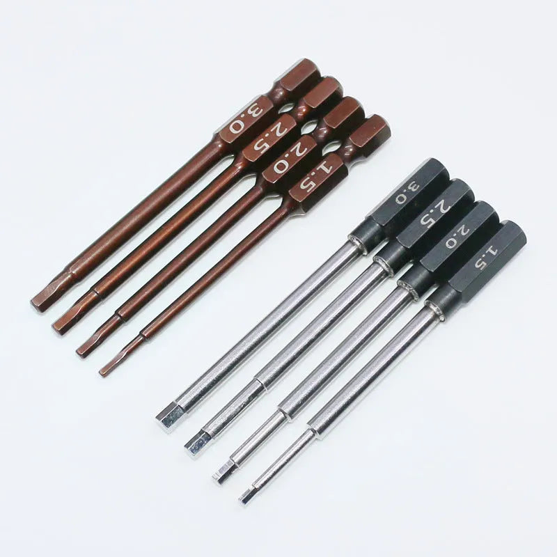 Four-in-one hexagonal screwdriver with bronze aluminium handle and four chrome vanadium steel hex bits