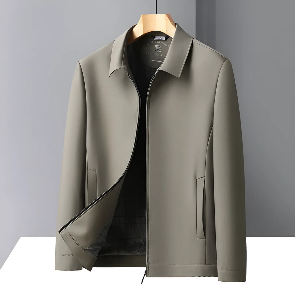 Men's solid colour casual jacket with polo collar and side seam pockets