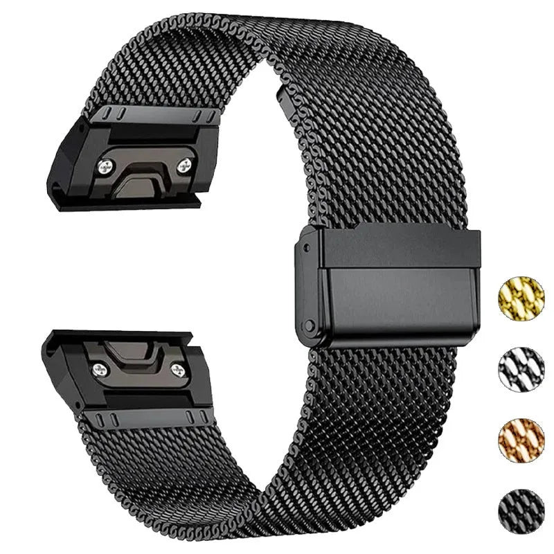 Stainless steel card-style replacement strap for Garmin Fenix watches in silver colour
