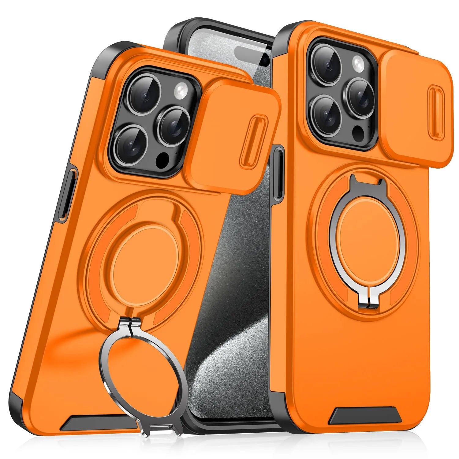 Sliding window bracket drop-resistant phone case for Apple iPhone in black PC material with sprayed finish
