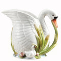 Ceramic swan vase in pastoral style with embossed effect, 24.1 x 15.2 x 20 cm, picture colour, for household decoration