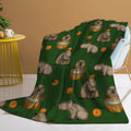 Orange and capybara pattern flannel fleece blanket in multicolour, soft fluffy throw for sofa, bed, camping and office naps