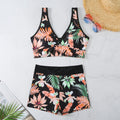 Women's two-piece printed swimsuit set with boxer briefs and sleeveless top