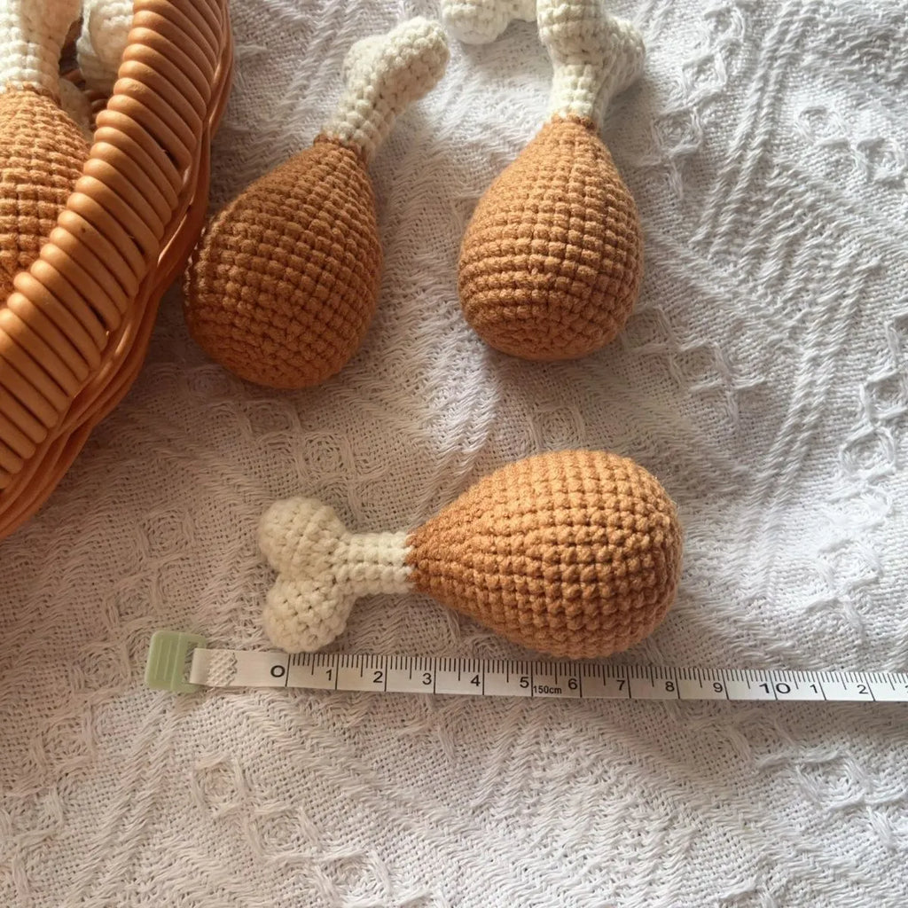 Handmade crocheted chicken leg pendant key chain with colourful yarn detailing