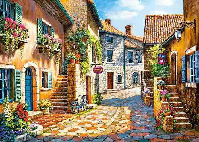 Rimless linen canvas oil painting featuring hand-painted landscape scene in modern simple style