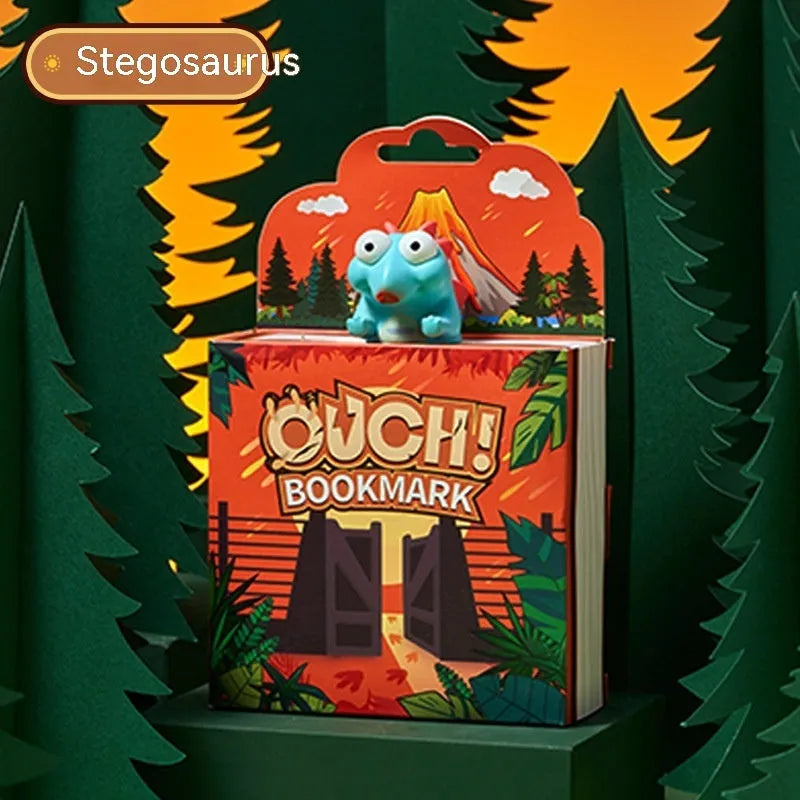 Animated dinosaur series bookmark featuring Tyrannosaurus Rex, Triceratops, Stegosaurus designs