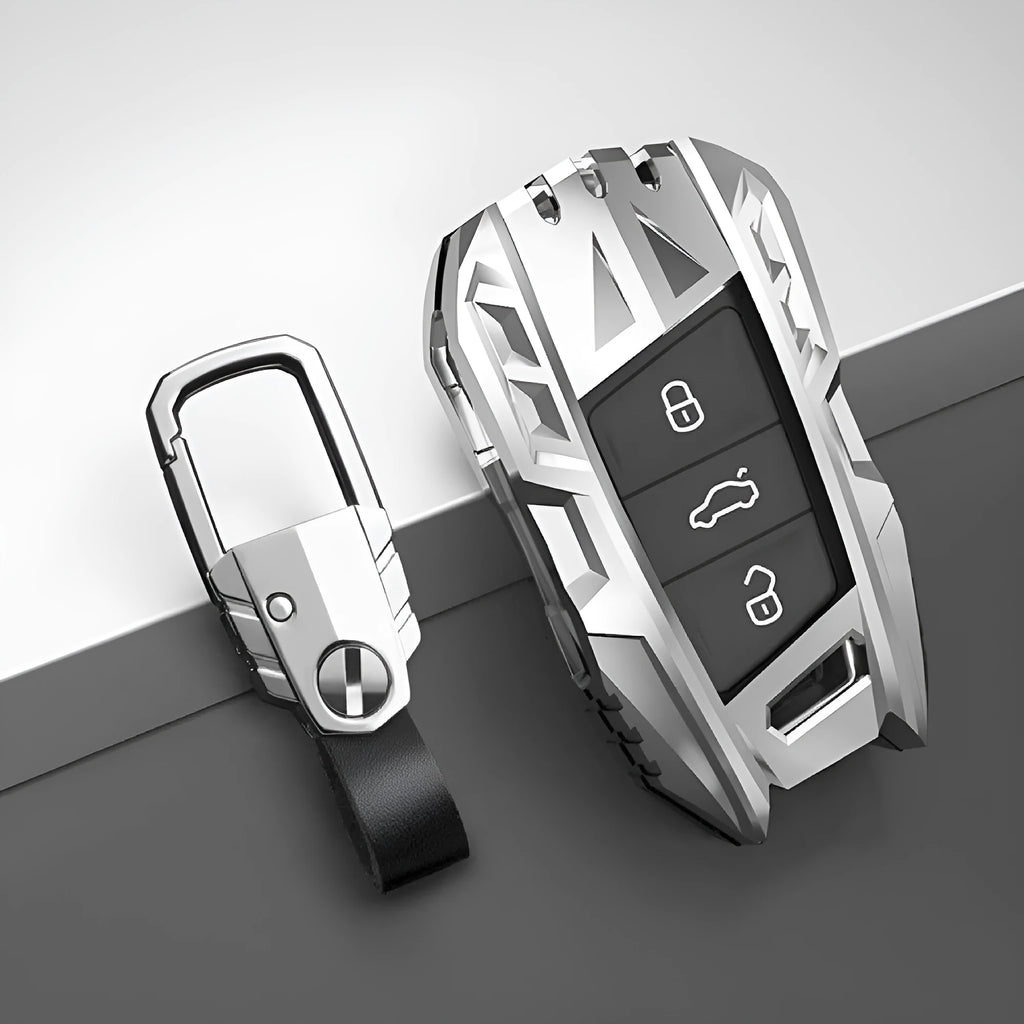 Metal mecha golf auto key shell set in silver with button case buckle