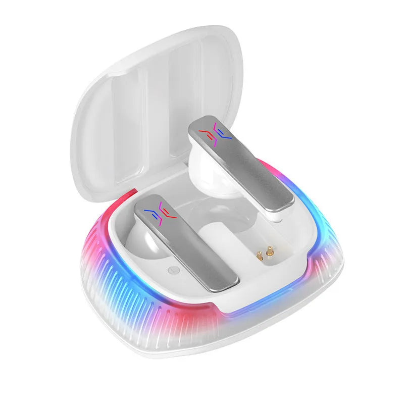 Hall flashing wireless gaming headset in black or white with earplug-style design