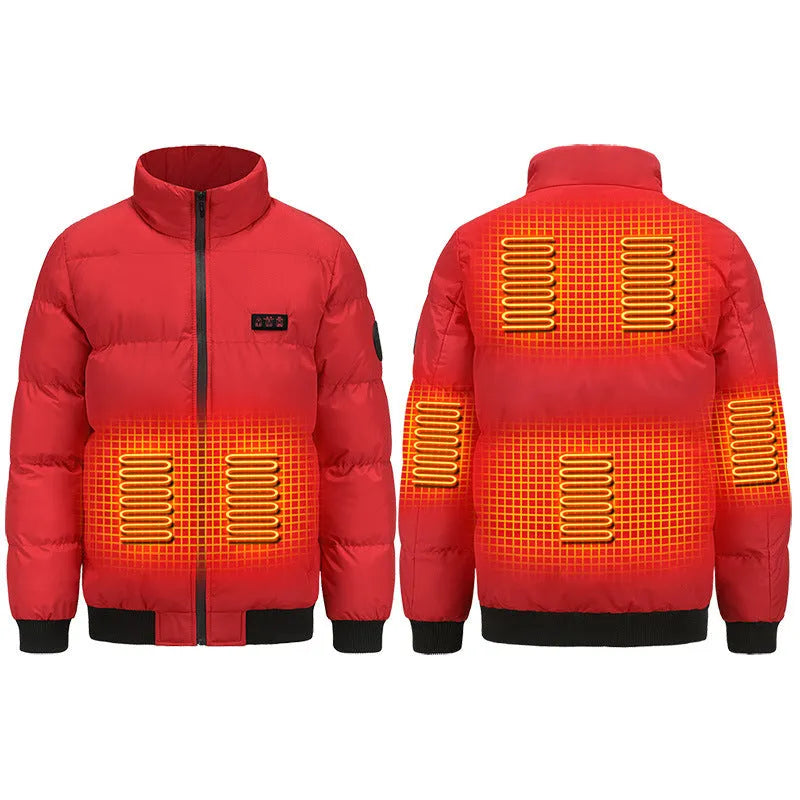 Outdoor heated jacket red black khaki windproof cotton padded cardigan style USB charging winter warmth