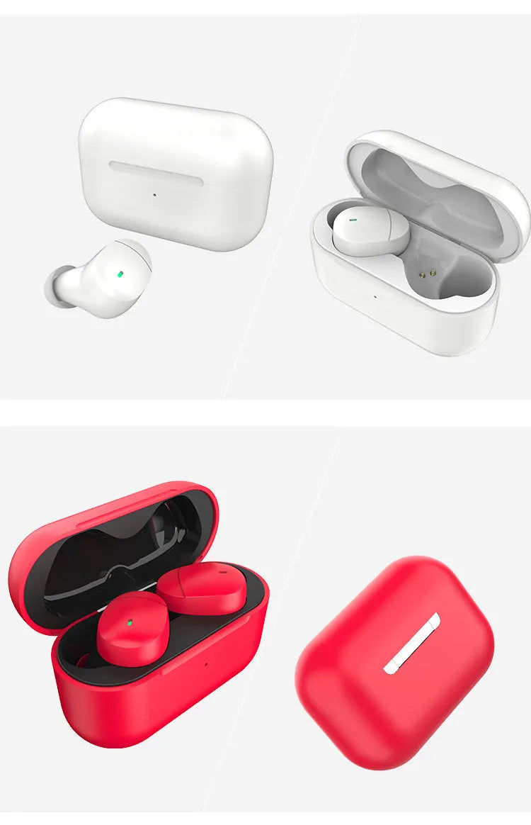 Flame red Qualcomm TWS 3040 Bluetooth wireless stereo earphones with charging cable