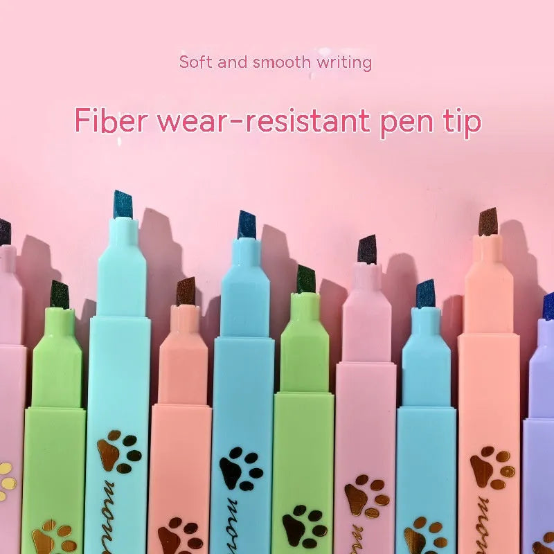 Box of Cat's Paw fluorescent marking pens with oblique heads in six different colours.