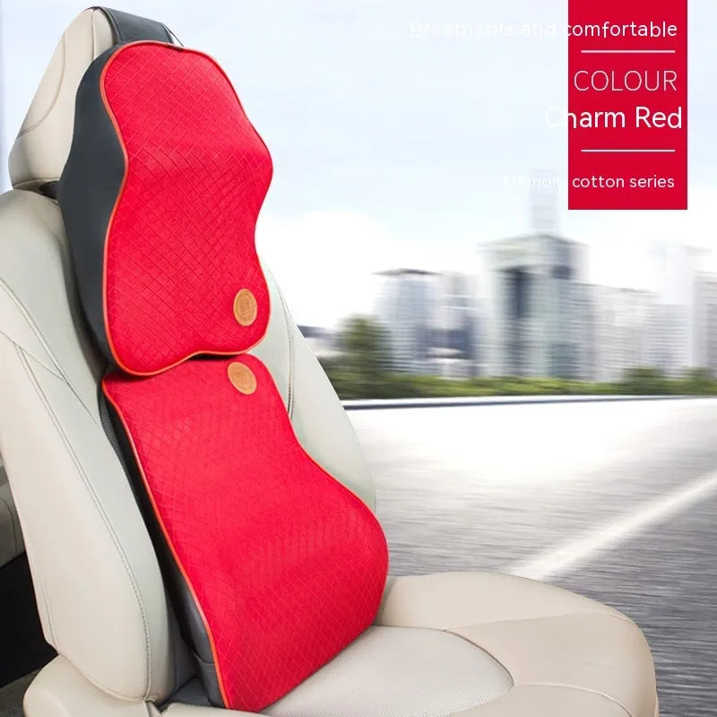 Memory foam automotive headrest and lumbar support pillow set in multiple colour options