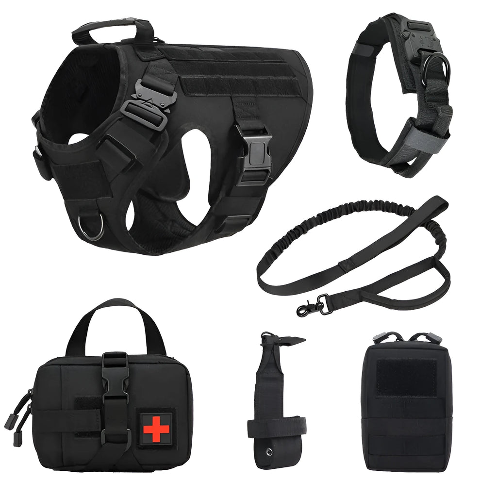 Six-piece dog training vest battle suit set in polyester fabric with tactical design