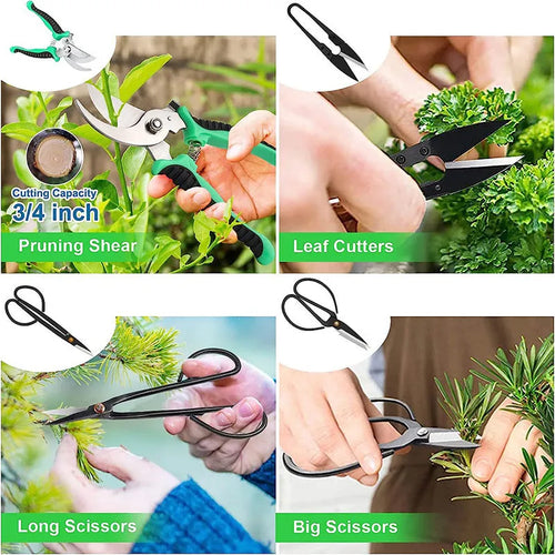 24-piece stainless steel bonsai tool set for potted plant pruning and maintenance