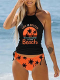 3D printed split swimsuit suit for women in brief style, sleeveless, nylon fabric, available in multiple colours