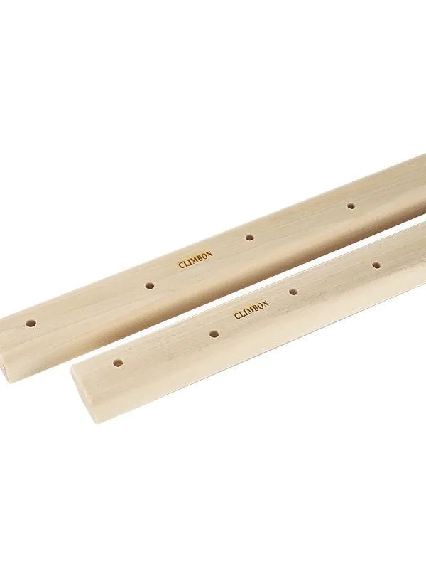 Set of three solid wood hangboards showing different lengths and ledge depths for grip strength training.