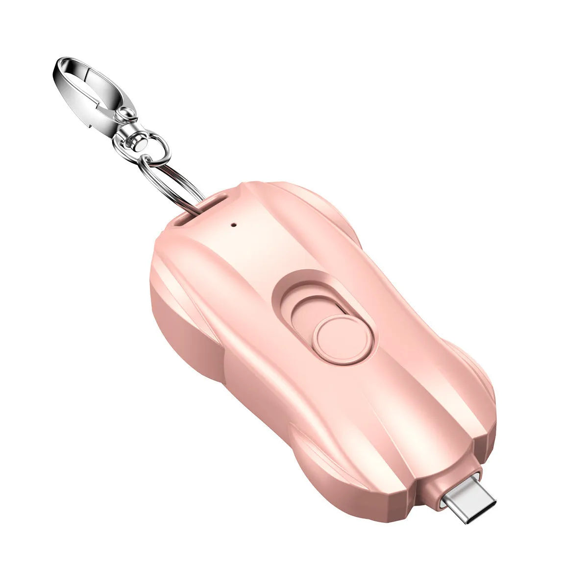 Mini keychain emergency power bank with sports car design in black and blue plastic shell