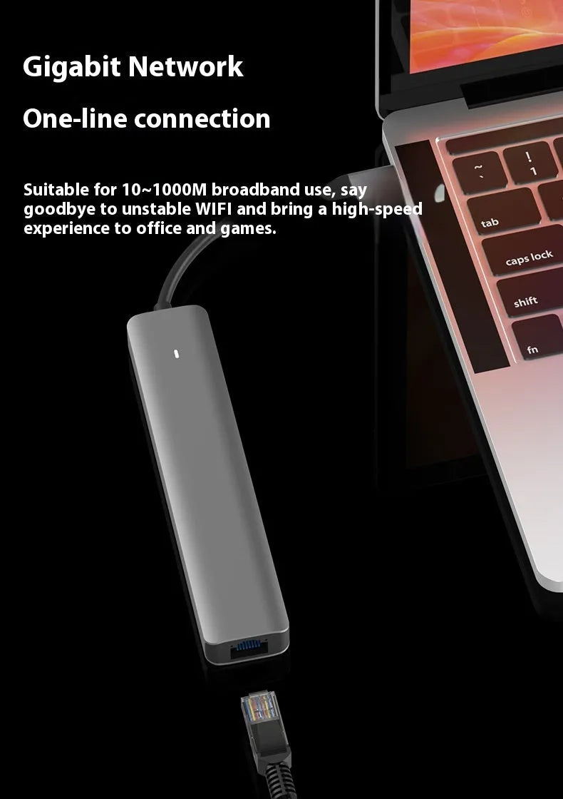 LQT-LH07 7-in-1 card reader and USB-C PD computer hub on a desk next to a laptop.