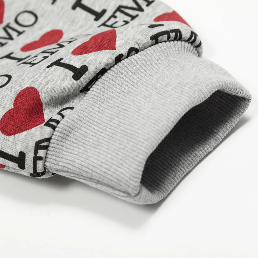 Women's mixed grey hooded cardigan sweater featuring an autumn retro pattern and long sleeves.