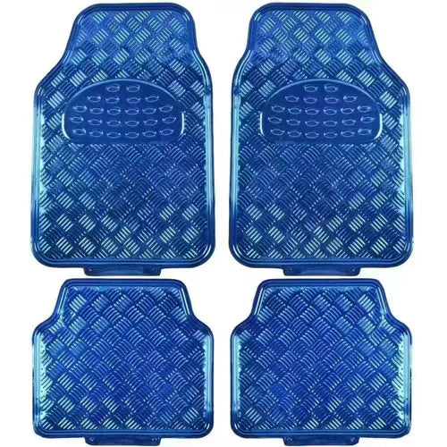 Blue universal car aluminum film foot mat four-piece set with non-slip PVC surface