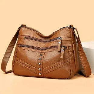 Soft PU leather messenger bag for women in vintage style with shoulder strap