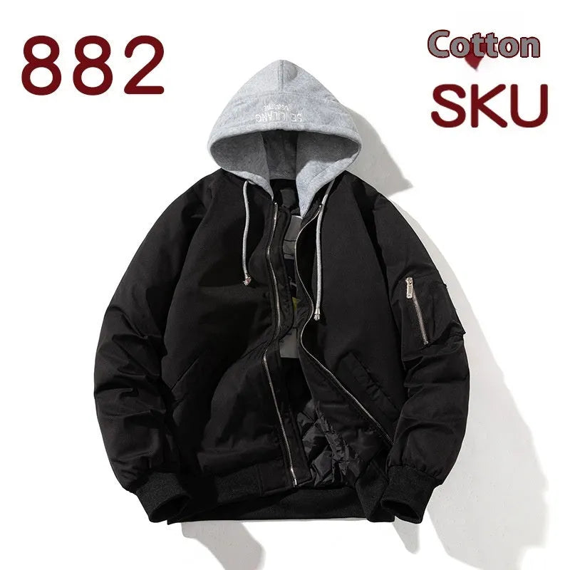 Men's loose-fitting pilot jacket in polyester blend available in sizes M through 5XL