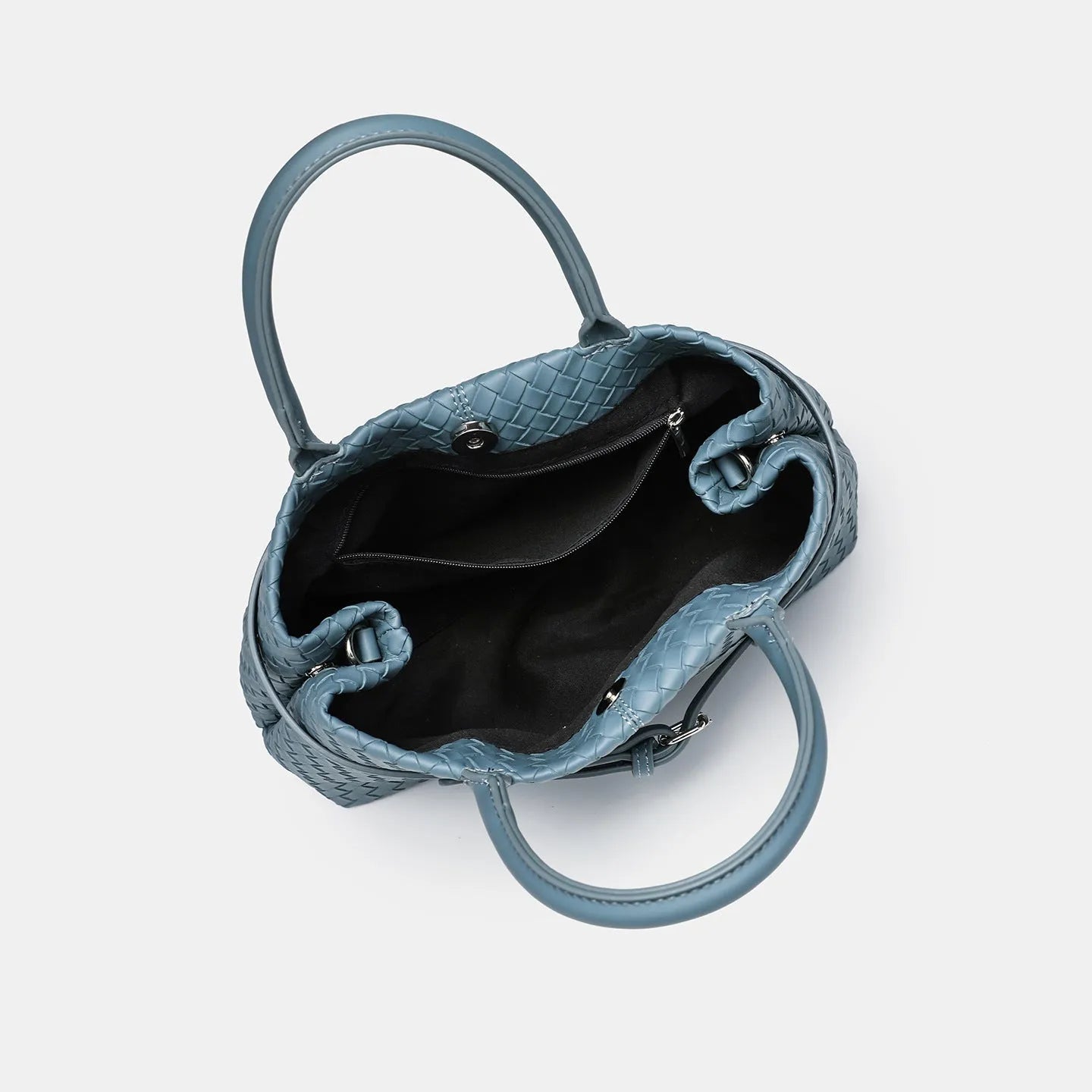 Simple commute large capacity woven pattern bag for women in beige, PU material, horizontal square shape with double shoulder straps