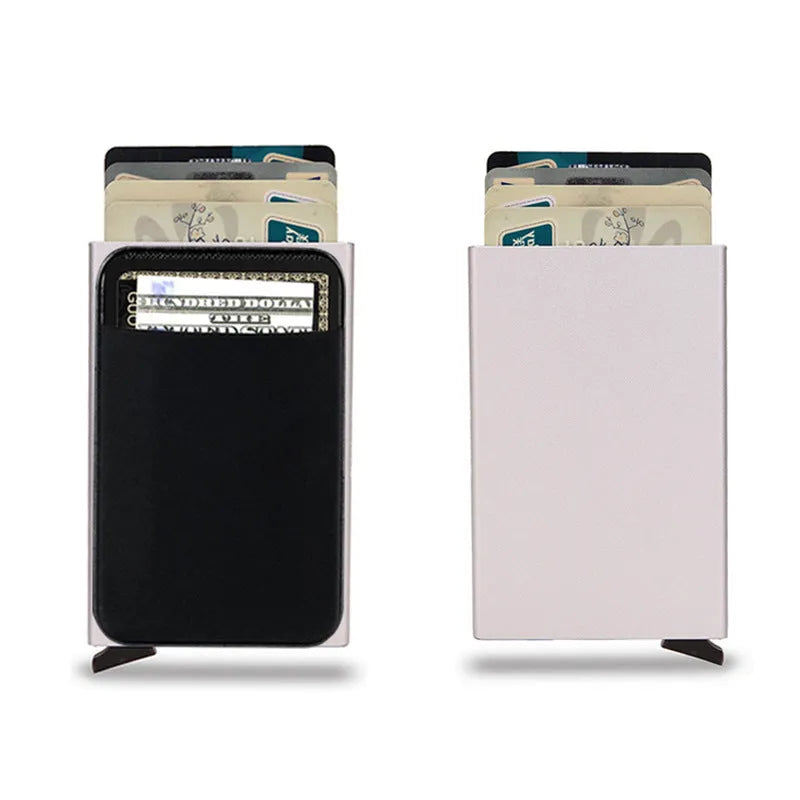 Slim aluminium metal credit card holder in frosted rose gold colour, showing front view.
