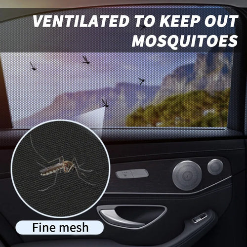 Non-woven fabric mesh car side window sun shade with elastic edge for front and rear windows.