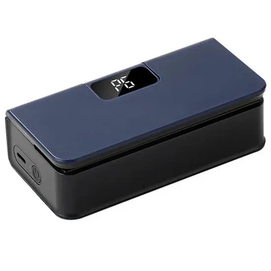 A small white handheld heat sealing machine for plastic bags on a plain background.
