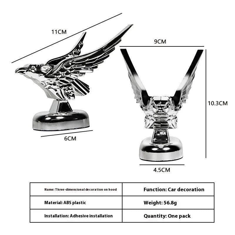 3D eagle wing car hood decorative sticker in ABS plastic black colour 11 cm length