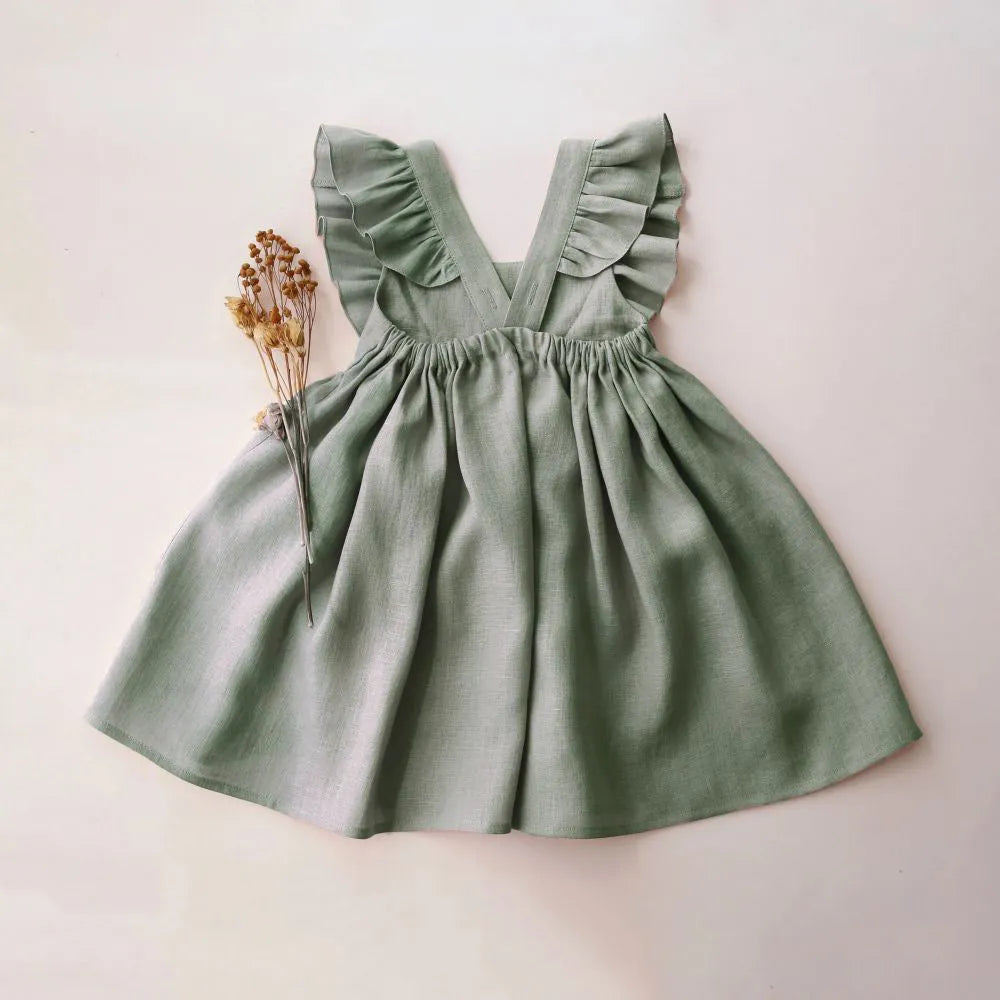 Baby girl's summer cotton A-line suspender dress in green, pink, or plaid for heights 73-110cm