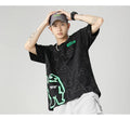 Bear print glow-in-the-dark short-sleeved cotton t-shirt for men and women, black colour, loose fit, round neck