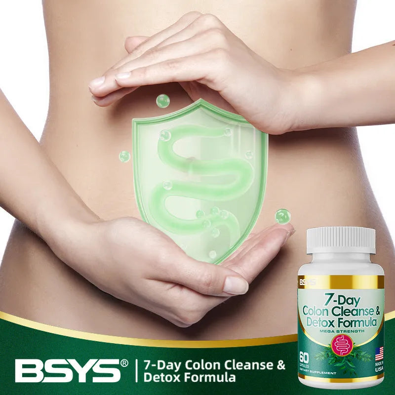 Bottle of 7-day colon cleanse and detox formula capsules for digestive wellness