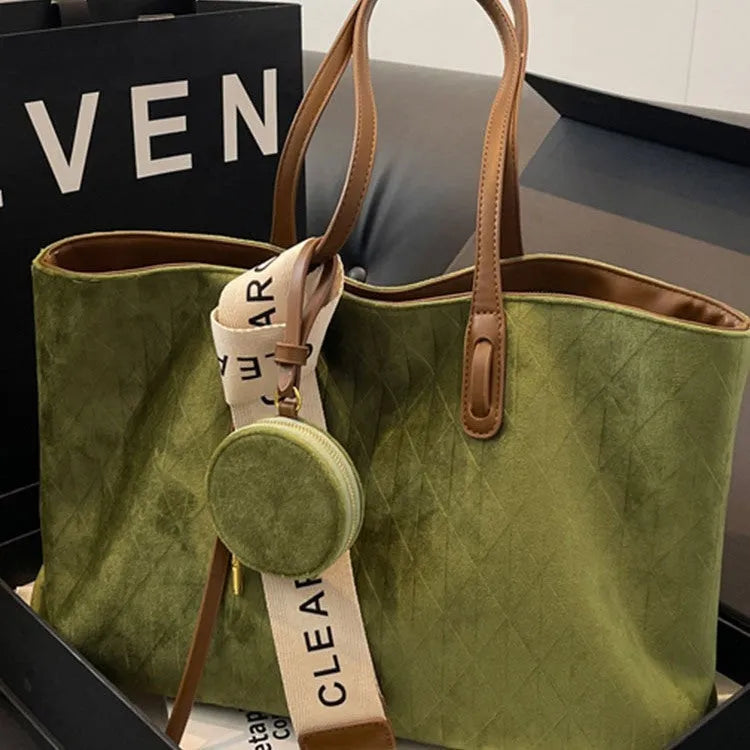 Large soft polyester shoulder tote bag in horizontal square shape with zippered internal compartment