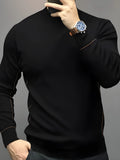 Black GentleKnit Contrast Sweater plus size knit pullover with round neck and long sleeves, available L to 4XL.