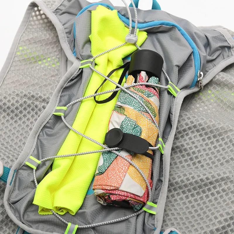 Multifunctional nylon running backpack with reflective strips, shown in blue.