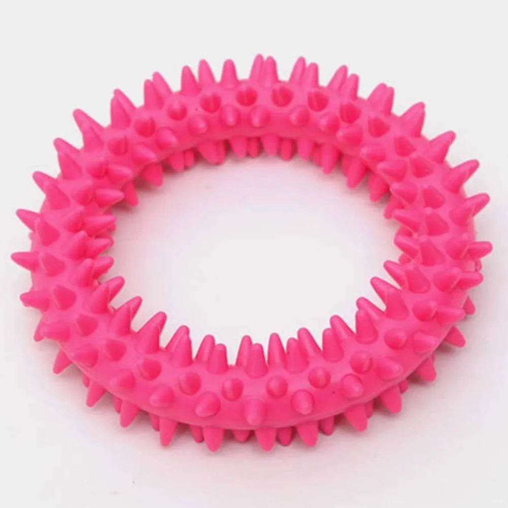 Blue spiky circle ring dog chew toy made from TPR for cleaning teeth and bite training.
