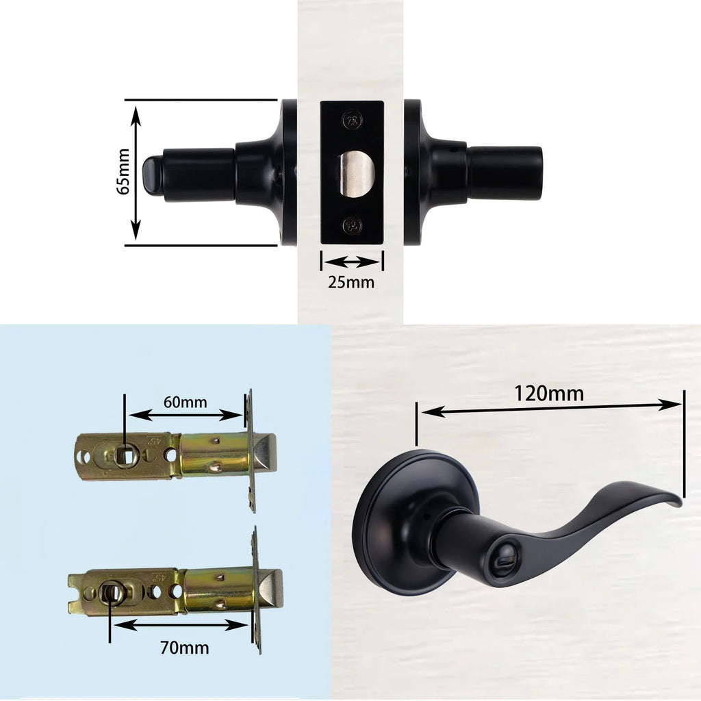 Stainless steel bedroom bathroom door handle with lock in black finish, modern simplicity style
